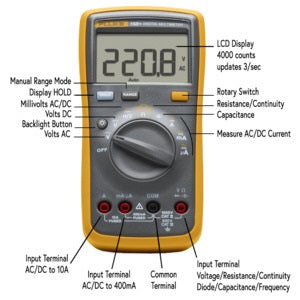 FLUKE 15B+ Digital Multimeter (1000V/10A) with Temperature and Frequency New